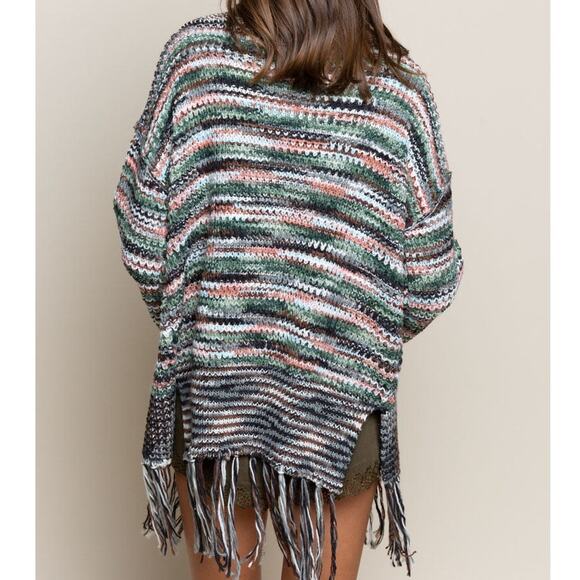 Frenchy & The Free Bird Multi Colored Wide Sleeves Open Crochet Cardigan Sweater - Picture 6 of 9